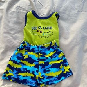 See Ya Later Crocodile Tank & Shorts Set - Neon Green & Blue